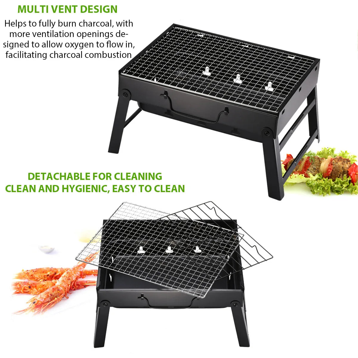 Portable Charcoal BBQ Grill – Compact Stainless Steel Grill for Camping, Picnics, Beach & Outdoor Cooking