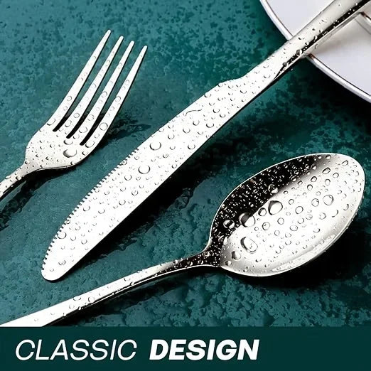 24-Piece Black & Gold Stainless Steel Flatware Set – Mirror Polished, Dishwasher Safe