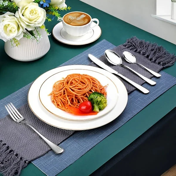 24-Piece Black & Gold Stainless Steel Flatware Set – Mirror Polished, Dishwasher Safe
