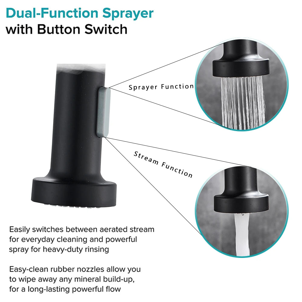 Black Flexible Pull-Down Kitchen Faucet – 360° Swivel Mixer Tap with Hot & Cold Water, Spring Design & Stream Sprayer Nozzle