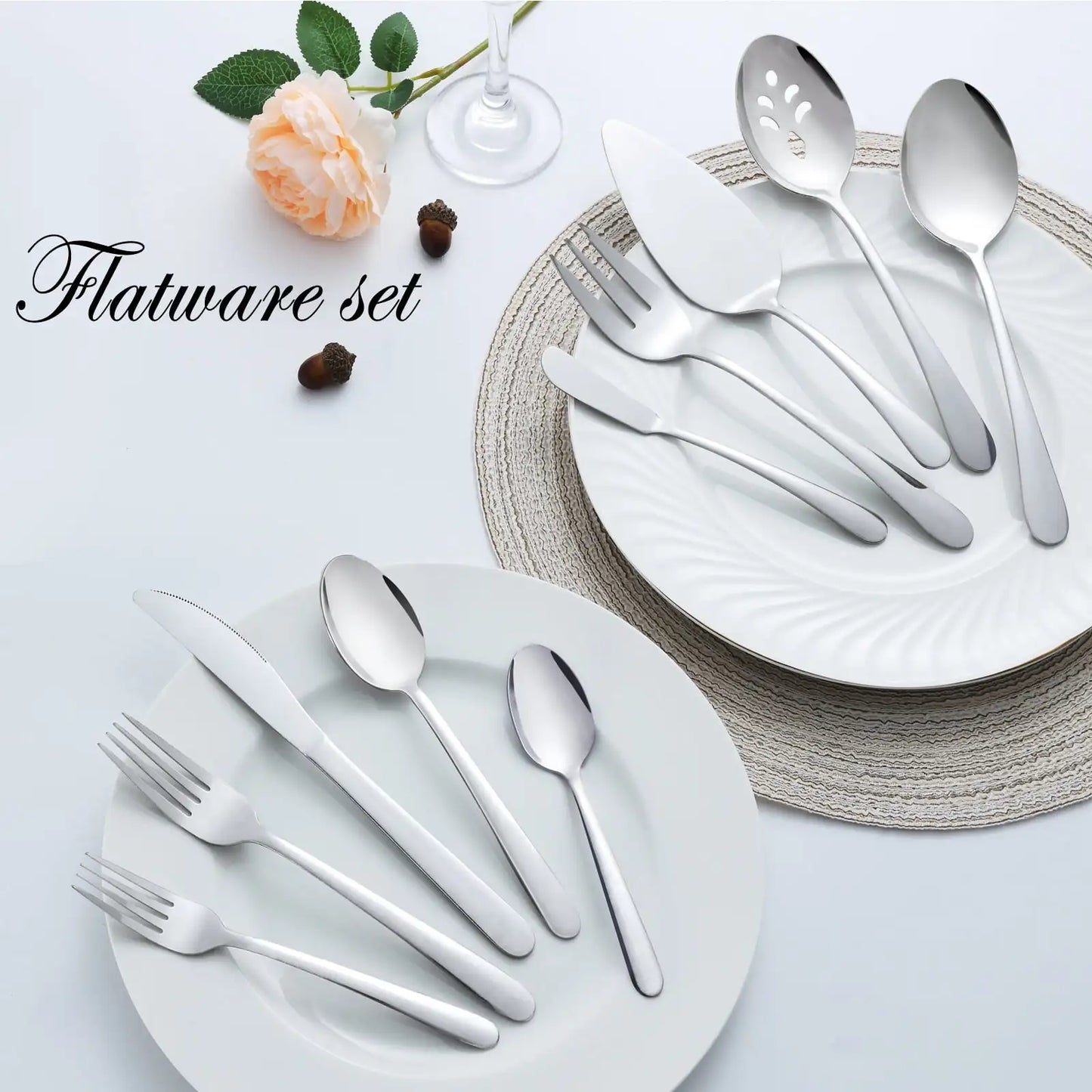 65-Piece Stainless Steel Flatware Set with Serving Utensils – Service for 12, Dishwasher Safe