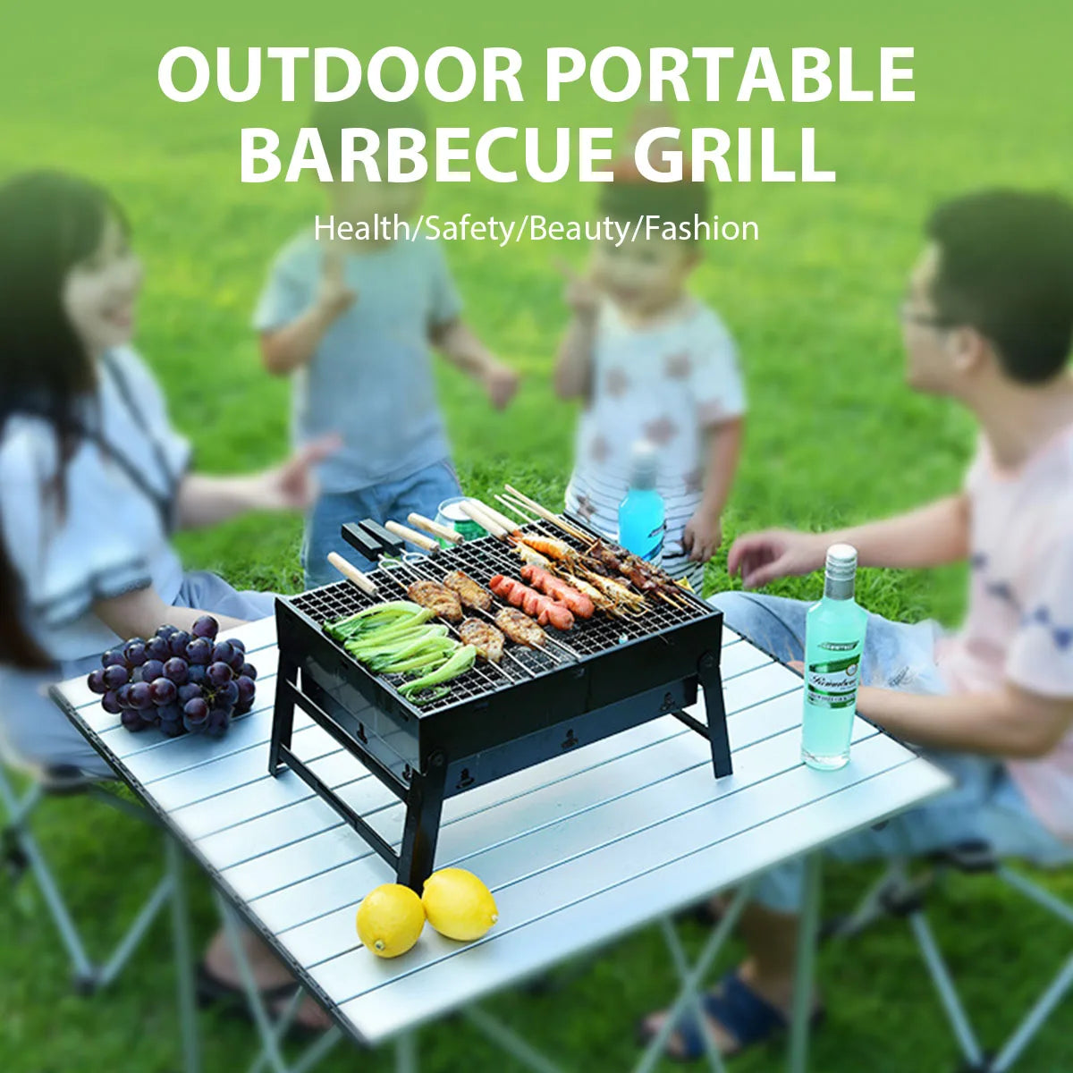 Portable Charcoal BBQ Grill – Compact Stainless Steel Grill for Camping, Picnics, Beach & Outdoor Cooking