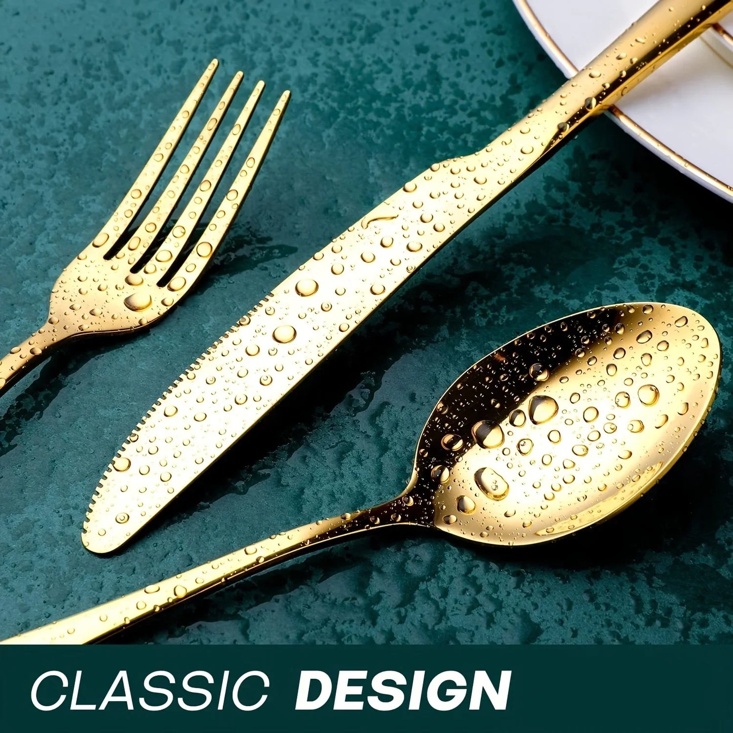 24-Piece Black & Gold Stainless Steel Flatware Set – Mirror Polished, Dishwasher Safe