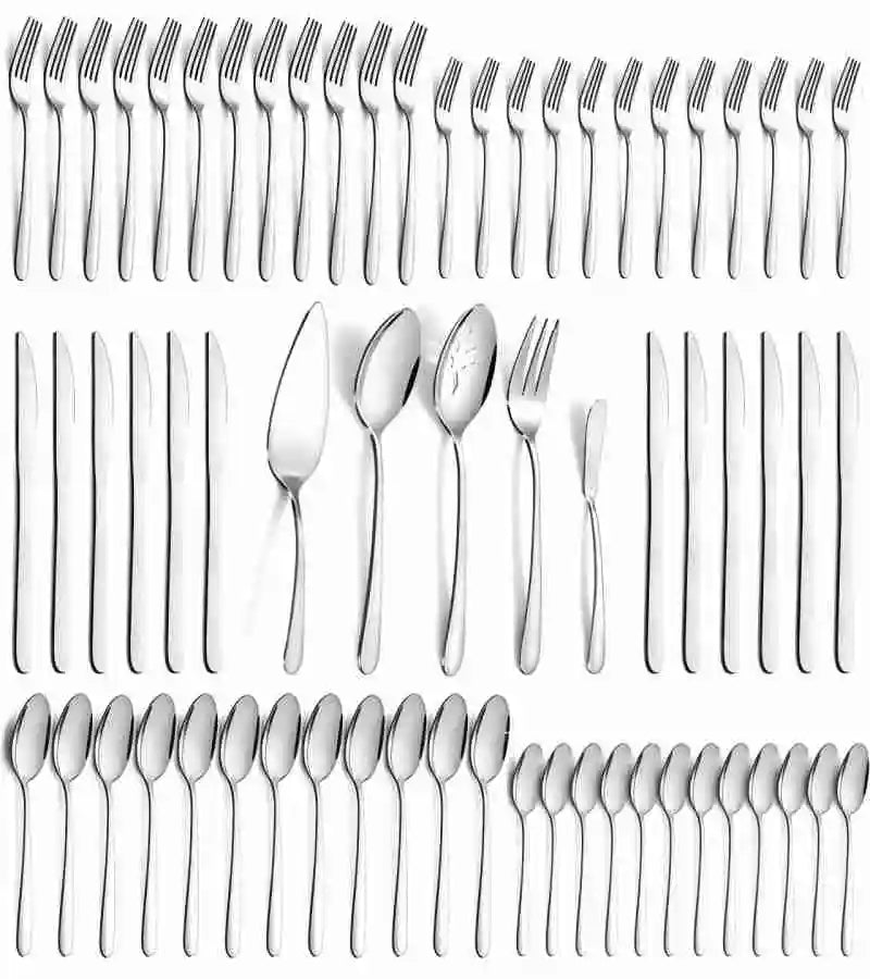 65-Piece Stainless Steel Flatware Set with Serving Utensils – Service for 12, Dishwasher Safe