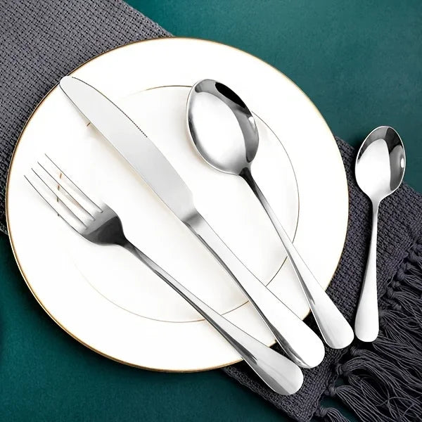 24-Piece Black & Gold Stainless Steel Flatware Set – Mirror Polished, Dishwasher Safe