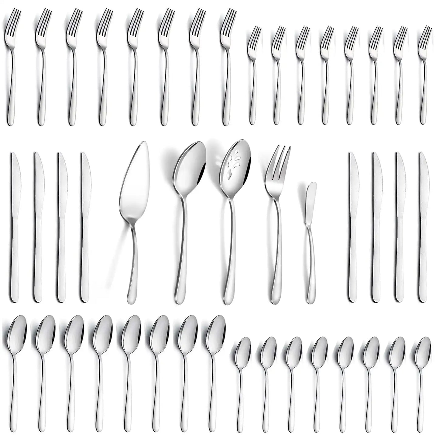 65-Piece Stainless Steel Flatware Set with Serving Utensils – Service for 12, Dishwasher Safe