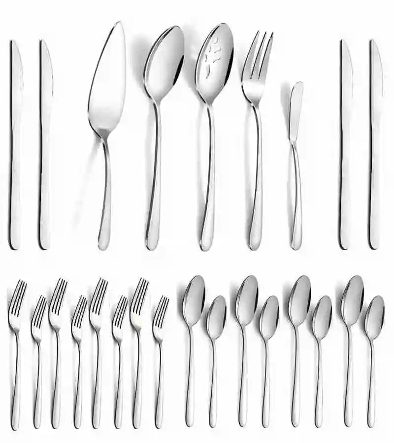 65-Piece Stainless Steel Flatware Set with Serving Utensils – Service for 12, Dishwasher Safe