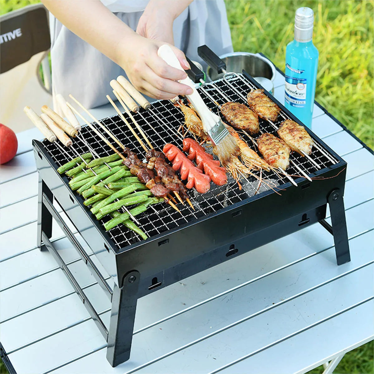 Portable Charcoal BBQ Grill – Compact Stainless Steel Grill for Camping, Picnics, Beach & Outdoor Cooking