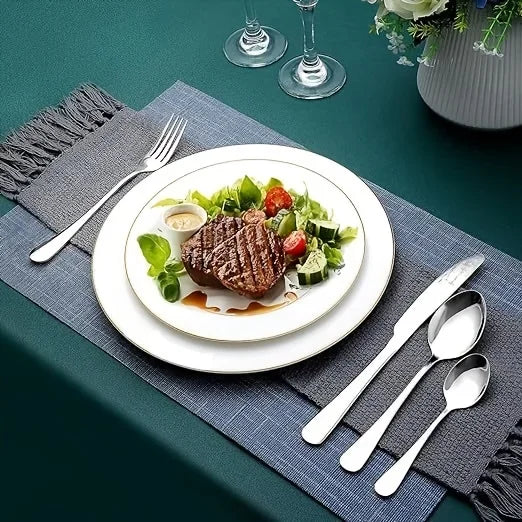 24-Piece Black & Gold Stainless Steel Flatware Set – Mirror Polished, Dishwasher Safe