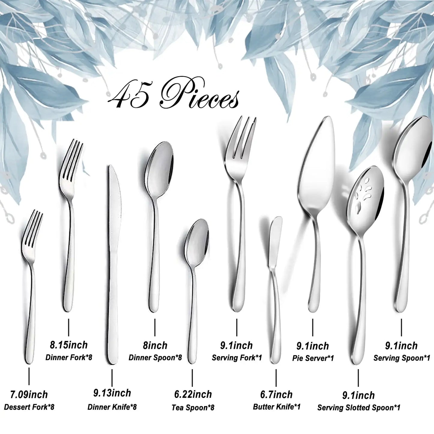 65-Piece Stainless Steel Flatware Set with Serving Utensils – Service for 12, Dishwasher Safe