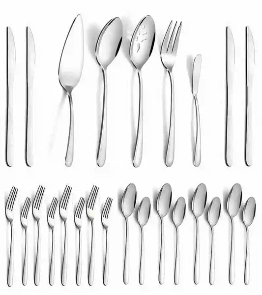 65-Piece Stainless Steel Flatware Set with Serving Utensils – Service for 12, Dishwasher Safe